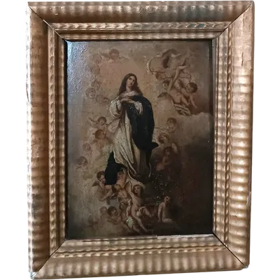 Antique oil painting on wood depicting the Immaculate Conception, 18th century