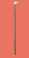 A walking stick with an ivory knob shaped like a tiger's head.
