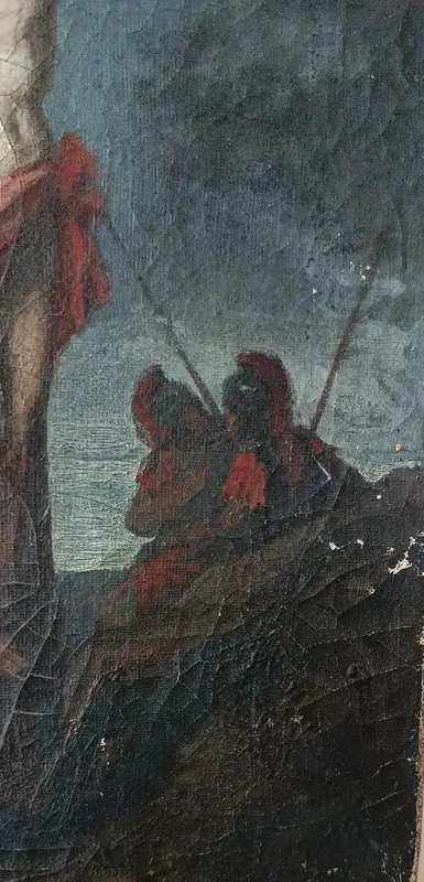 Huile sur toile ancienne représentant la crucifixion du Christ, XVIIIe siècle