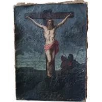 Huile sur toile ancienne représentant la crucifixion du Christ, XVIIIe siècle