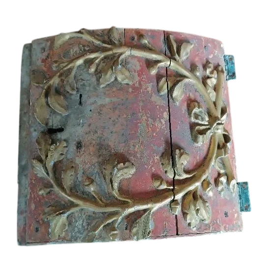 Antique tabernacle door made of lacquered and gilded wood