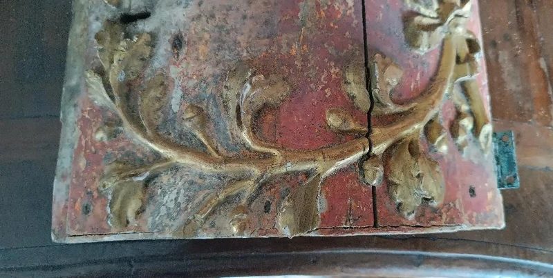 Antique tabernacle door made of lacquered and gilded wood