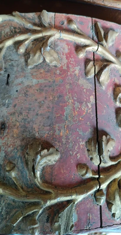 Antique tabernacle door made of lacquered and gilded wood