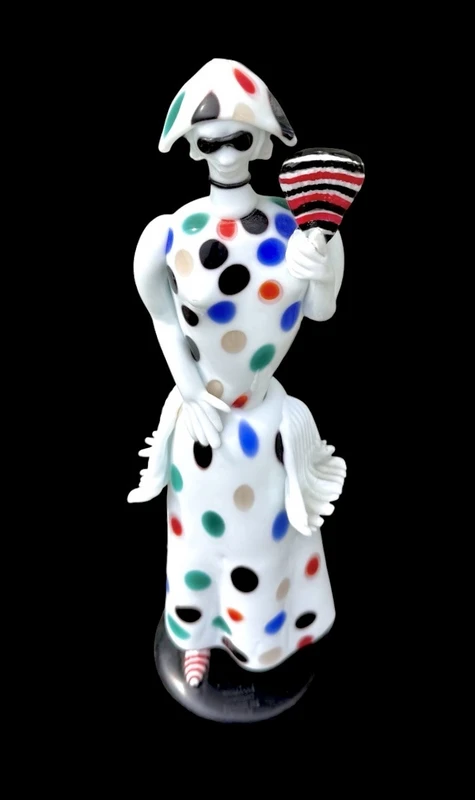 Lacquered glass sculpture with polychrome details, “Harlequin”