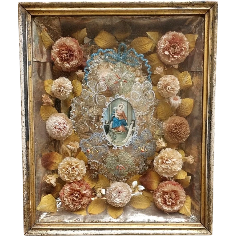 Vitrine de dévotion « Notre-Dame du Rosaire », XIXe siècle, 40 x 33 cm