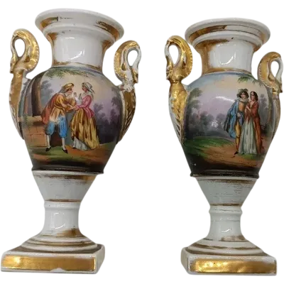 Pair of antique porcelain vases, decorated in the French Empire style
