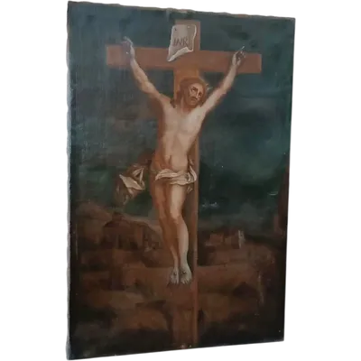Antique oil on canvas, "The Crucifixion," 18th-century Italian school