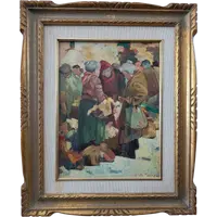 Giulio Da Vicchio (1925-2004) – « Mercato », huile sur toile, 30 x 40 cm