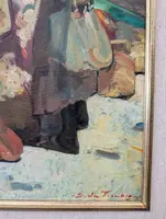 Giulio Da Vicchio (1925-2004) – « Mercato », huile sur toile, 30 x 40 cm
