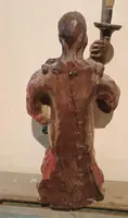 Paire ancienne d'anges porte-rideaux en bois polychrome du XVIIe SIÈCLE