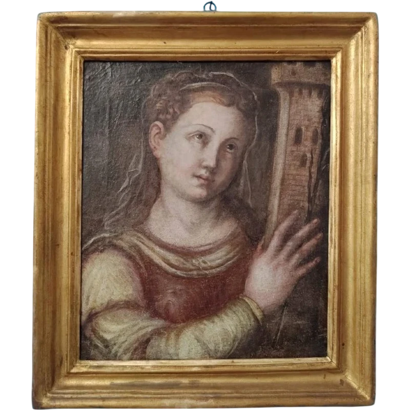 Antico olio su tela XVII secolo scuola toscana-Santa Barbara