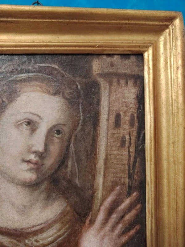 Antico olio su tela XVII secolo scuola toscana-Santa Barbara