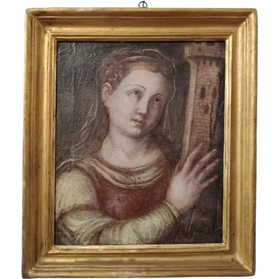 Antico olio su tela XVII secolo scuola toscana-Santa Barbara