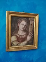 Antico olio su tela XVII secolo scuola toscana-Santa Barbara