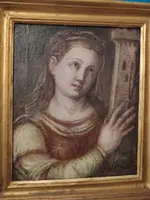 Antico olio su tela XVII secolo scuola toscana-Santa Barbara