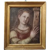 Antico olio su tela XVII secolo scuola toscana-Santa Barbara