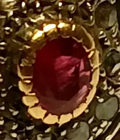  Gold and silver ring with a central ruby surrounded by rubies and diamond roses. Sicily 