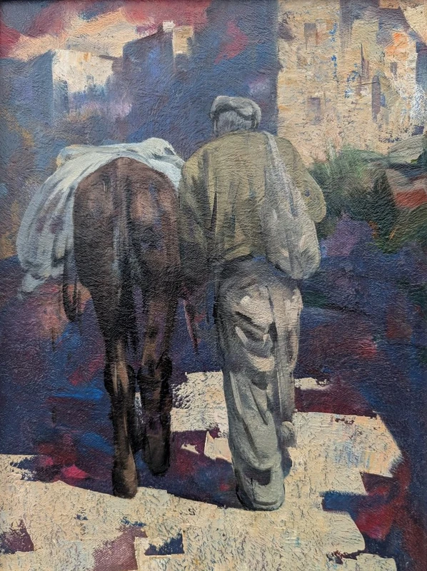 Giulio Da Vicchio – Farmer with a Mule in the Village; Oil on canvas