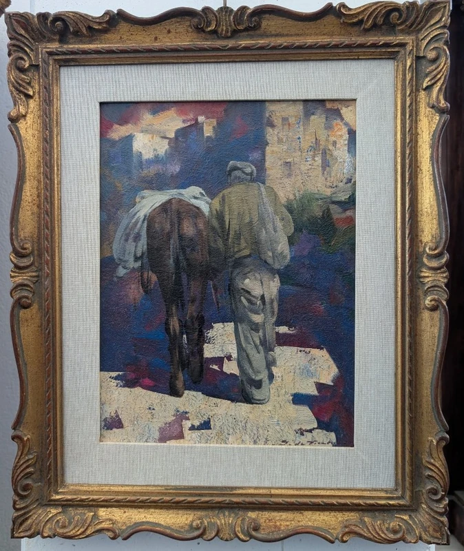 Giulio Da Vicchio – Farmer with a Mule in the Village; Oil on canvas