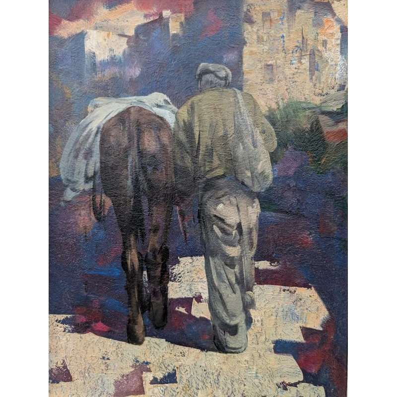 Giulio Da Vicchio – Farmer with a Mule in the Village; Oil on canvas