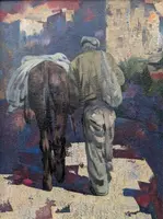 Giulio Da Vicchio – Farmer with a Mule in the Village; Oil on canvas