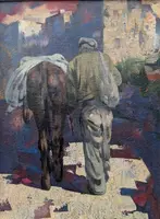 Giulio Da Vicchio – Farmer with a Mule in the Village; Oil on canvas