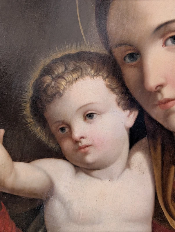Vierge à l'Enfant – Tableau de dévotion ovale de la fin du XIXe siècle