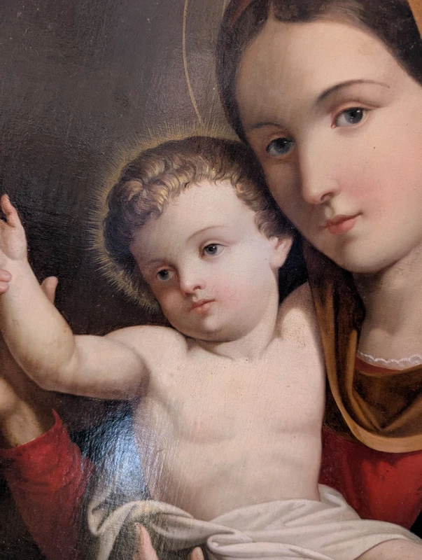 Vierge à l'Enfant – Tableau de dévotion ovale de la fin du XIXe siècle