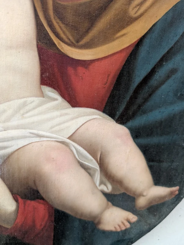 Vierge à l'Enfant – Tableau de dévotion ovale de la fin du XIXe siècle