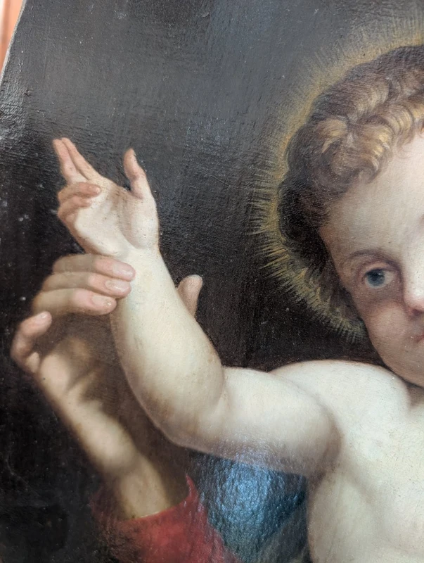 Vierge à l'Enfant – Tableau de dévotion ovale de la fin du XIXe siècle