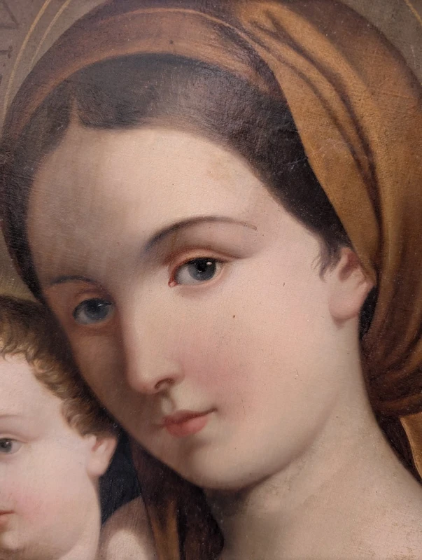 Vierge à l'Enfant – Tableau de dévotion ovale de la fin du XIXe siècle