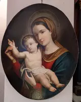 Vierge à l'Enfant – Tableau de dévotion ovale de la fin du XIXe siècle