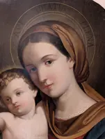 Vierge à l'Enfant – Tableau de dévotion ovale de la fin du XIXe siècle