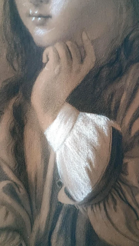 Signed charcoal, white lead, and pencil drawing of a woman’s portrait, late 19th century – 60 cm x 42 cm