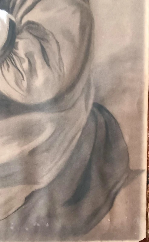 Signed charcoal, white lead, and pencil drawing of a woman’s portrait, late 19th century – 60 cm x 42 cm