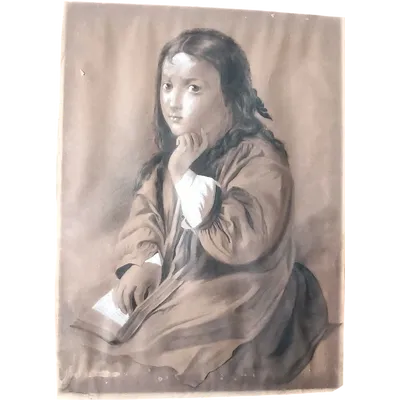 Portrait de femme, dessin au fusain, à la craie blanche et au crayon, signé Borsa, fin du XIXe siècle - 60 cm x 42 cm
