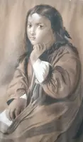 Signed charcoal, white lead, and pencil drawing of a woman’s portrait, late 19th century – 60 cm x 42 cm