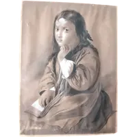 Signed charcoal, white lead, and pencil drawing of a woman’s portrait, late 19th century – 60 cm x 42 cm