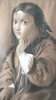 Signed charcoal, white lead, and pencil drawing of a woman’s portrait, late 19th century – 60 cm x 42 cm