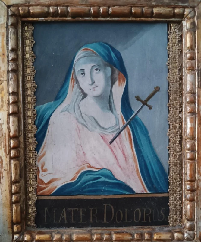 DIPINTO ANTICO ACQUERELLO CORNICE ANTICA MATER DOLOROSA ITALIA XVIII SECOLO