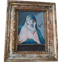 DIPINTO ANTICO ACQUERELLO CORNICE ANTICA MATER DOLOROSA ITALIA XVIII SECOLO