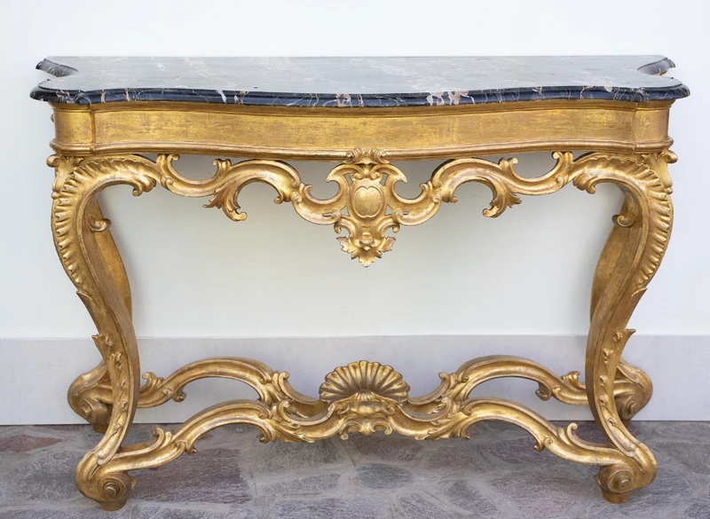 Console romaine en bois doré et marbre de Portoro
