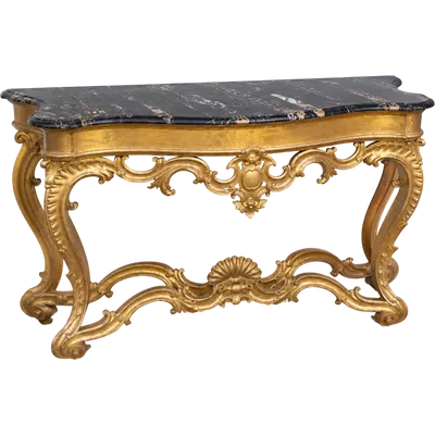 Roman console table in gilded wood and Portoro marble