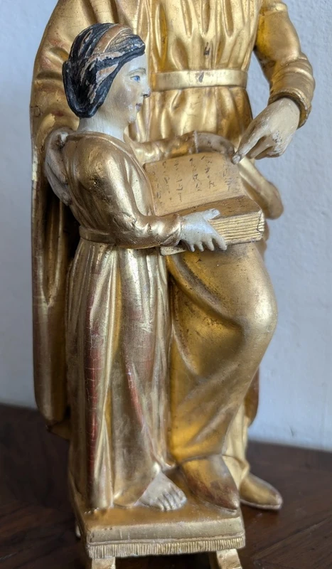 L'Éducation de la Vierge – Sculpture en bois doré, Italie, début du XIXe siècle