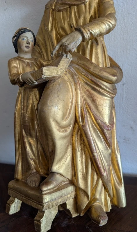 L'Éducation de la Vierge – Sculpture en bois doré, Italie, début du XIXe siècle