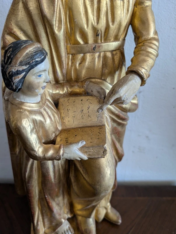 L'Éducation de la Vierge – Sculpture en bois doré, Italie, début du XIXe siècle
