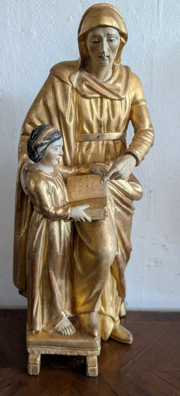 L'Éducation de la Vierge – Sculpture en bois doré, Italie, début du XIXe siècle