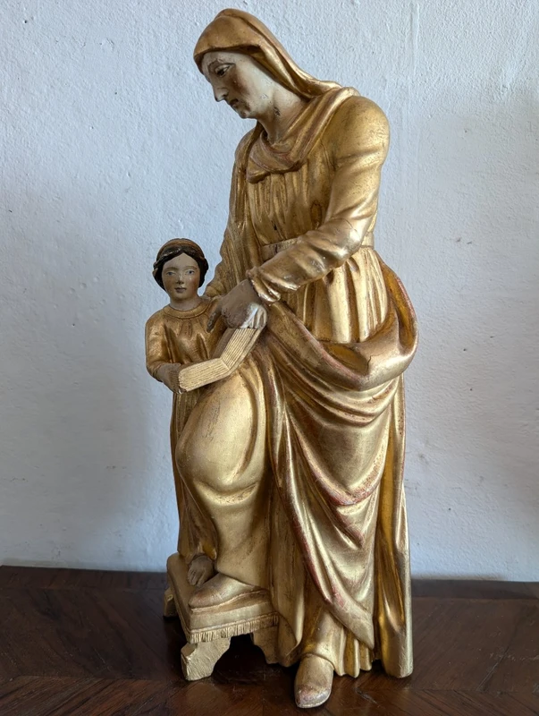 L'Éducation de la Vierge – Sculpture en bois doré, Italie, début du XIXe siècle