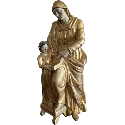 L'Éducation de la Vierge – Sculpture en bois doré, Italie, début du XIXe siècle