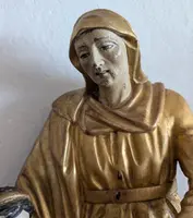 L'Éducation de la Vierge – Sculpture en bois doré, Italie, début du XIXe siècle
